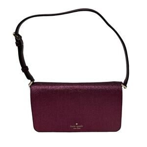 Kate Spade Smooth Glitter Tinsel Flap Shoulder Bag In Deep Berry KE595 $329